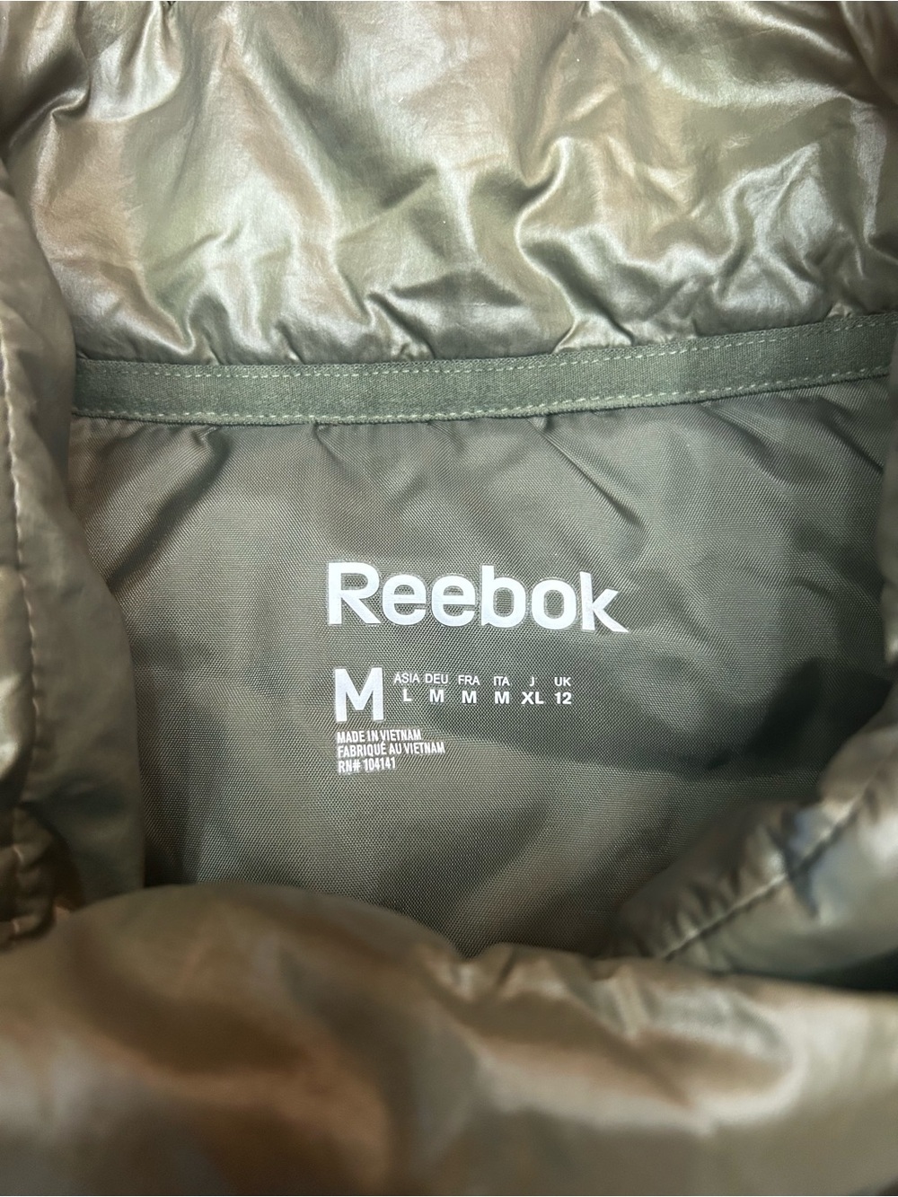 Reebok Olive Green Quilted Asymmetric Puffer Vest - Picture 5 of 9